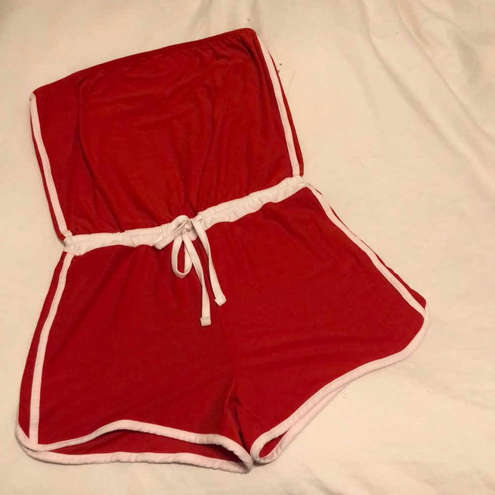 Red & white tube top romper